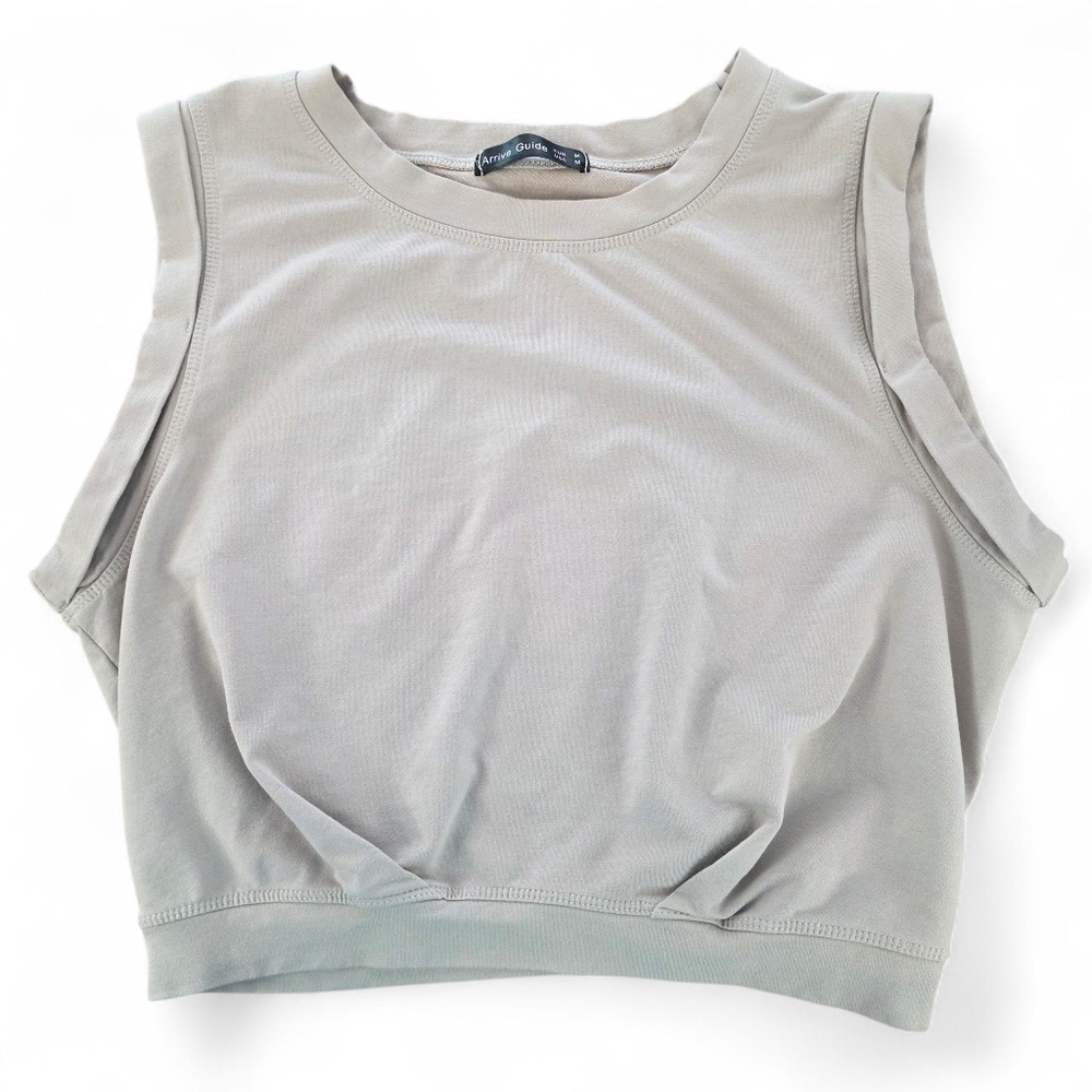 Arrive Guide Taupe Crop Muscle Tank Top - Size M Casual Basic Fall Layering
